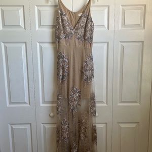 Altar’d State Taupe Floral Embroidered Formal Maxi Dress
